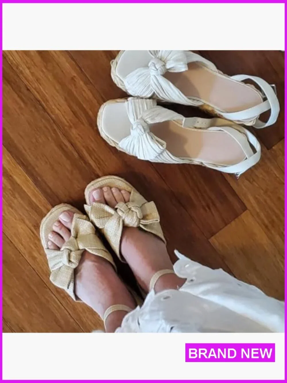Raffia Platform Sandals Comfortable Adjustable Buckle Strap Open Toe Woven